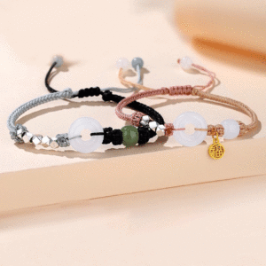 Handmade nephrite (ping'an) buckle couple bracelet