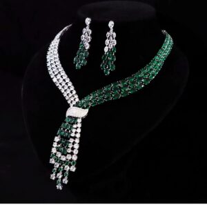 Emerald Jewelry Tassel Necklace Earrings Set