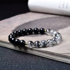 Natural obsidian crystal couple bracelet