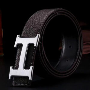 New top layer cowhide H buckle belt men's smooth copper buckle light luxury leather belt all-match business casual belt