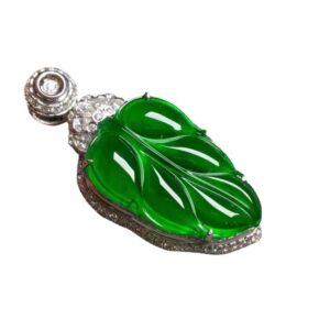 Natural Ice Jade Green (Golden Branches and Jade Leaves) 18K Gold Diamond Pendant