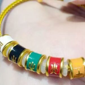 New Chinese style sand gold ancient technique gold wood water fire earth road all-round black rope bracelet five elements barrel beads sand gold black gold couple style