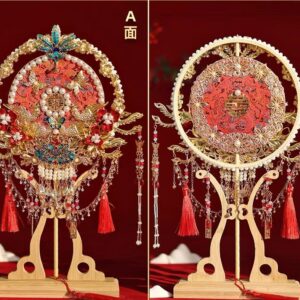 Bridal double-sided fan handmade high-end wedding finished fan wedding wedding gift