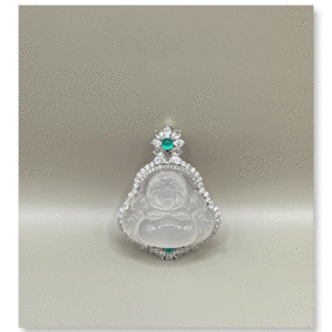 Natural Burmese Ice Jade Maitreya Buddha Jade Pendant （Extra gift: silver necklace）