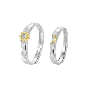 Moonlit Couple Rings, a pair of 999 sterling silver fashionable and versatile trendy matching rings, adjustable pure silver bands.