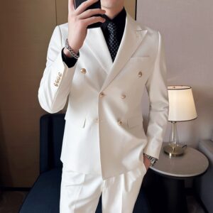 Double-breasted suit Blazer British Korean Slim men's solid color two-piece suit suit suit