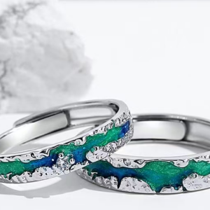 Mohe Aurora Couple Rings: Dreamy Gradient Starry Sky Open Ring