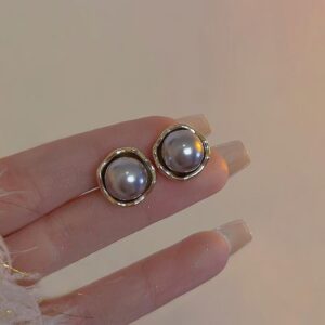 925 silver needle gray pearl earrings for women retro niche high-end temperament earrings light luxury all-match