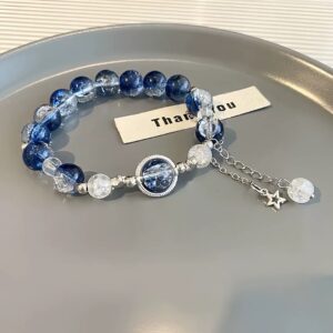 Galaxy Suspended Beaded Bracelet Light Luxury High Value Whitening Sweet Bracelet Blue Crystal