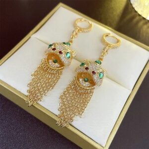 Traditional handmade jasper lion lion tassel earrings