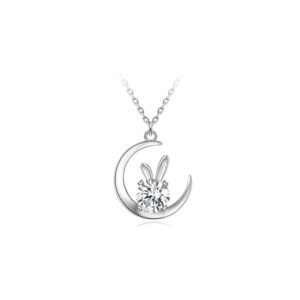925 silver necklace moon rabbit pendant moissanite diamond collarbone chain Valentine's Day gifts for girlfriends