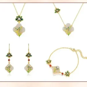 New Chinese style earrings women's light luxury high-end natural Hetian jade necklace jewelry women's suit